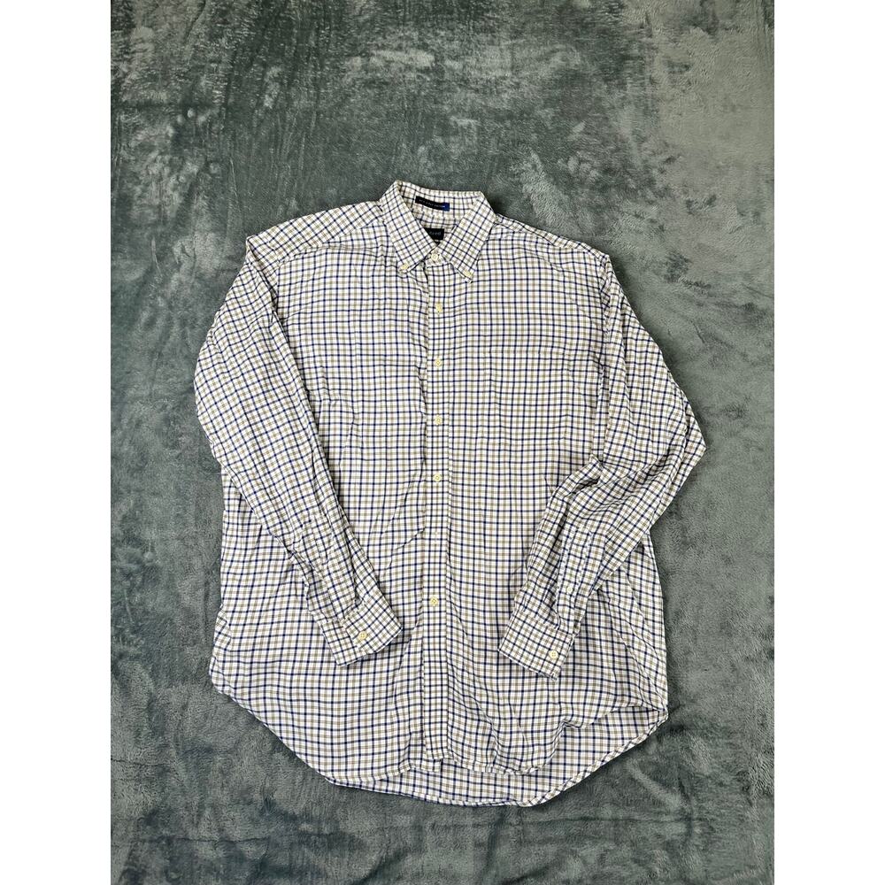 Men’s Austin Reed London button shirt XL 2-ply cotton plaid check dress casual